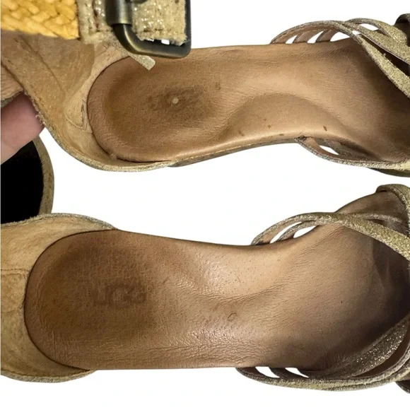 UGG Australia Gold Metallic Braided Wedge Sandals Women’s Size 6.5 - Picture 6 of 12